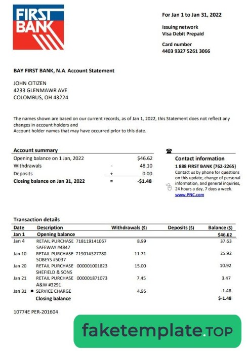 Feature of fake USA Bay First bank statement